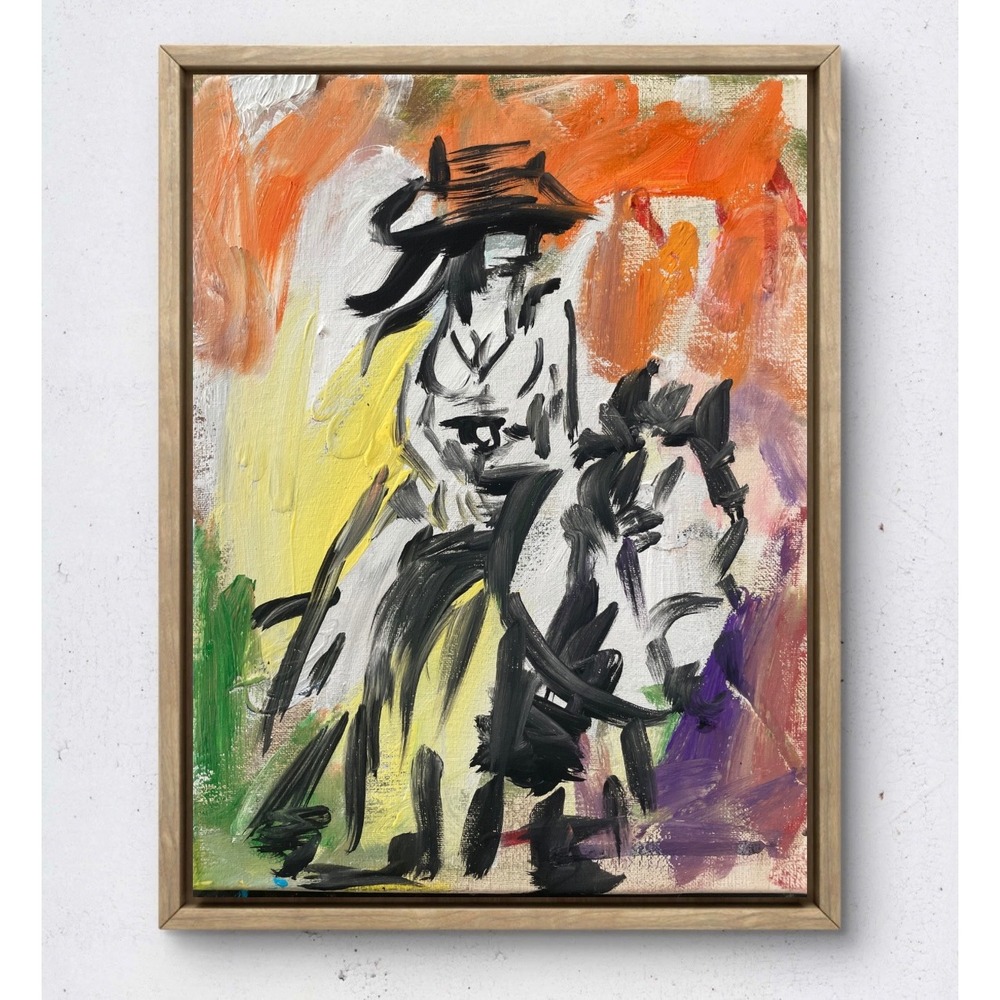 OMAN Original Abstract Cowgirl Horse Painting 11x14 Canvas Western Modern Art